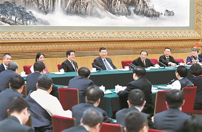 3月7日，中共中央總書記、國家主席、中央軍委主席習(xí)近平參加十三屆全國人大二次會(huì)議甘肅代表團(tuán)的審議。 新華社記者 謝環(huán)馳 攝